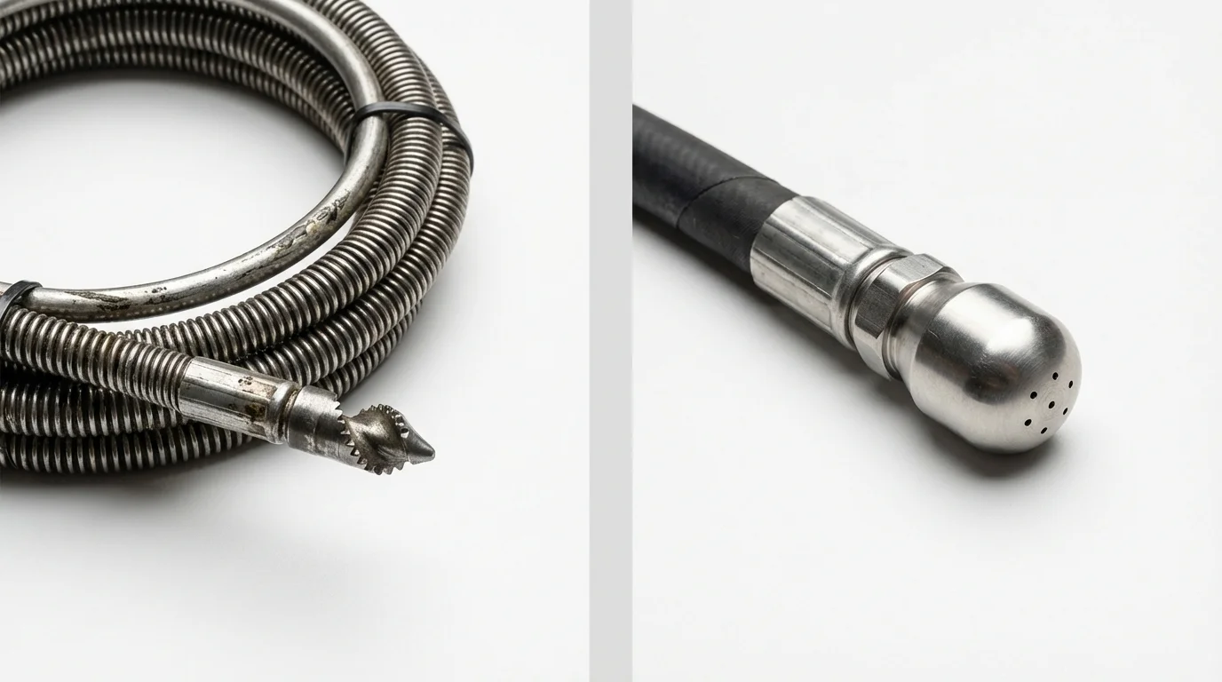 Drain snake cable and hydro jetting nozzle used for drain cleaning in Bluffton, IN
