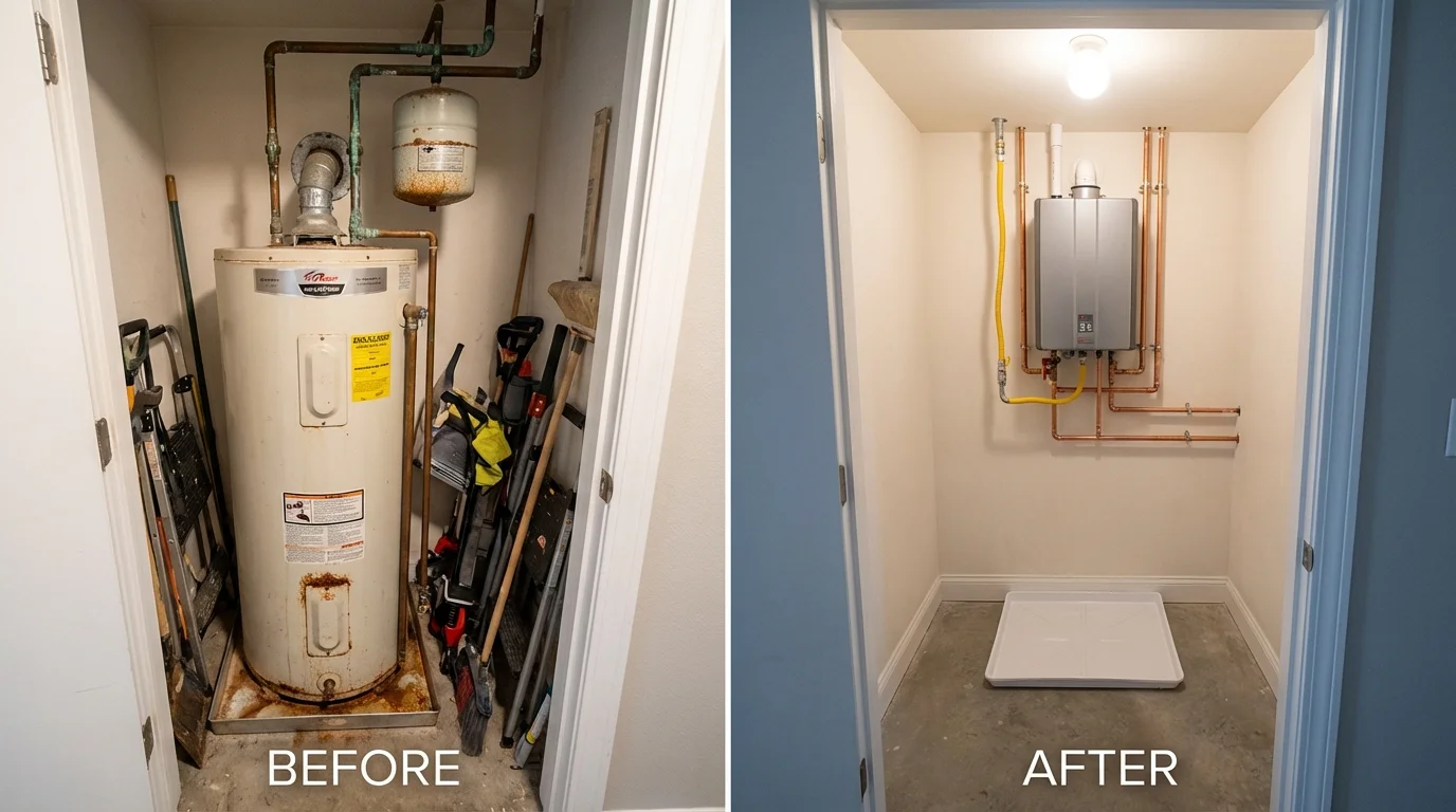 Tank water heater versus wall-mounted tankless unit comparison for Bluffton, IN homeowners